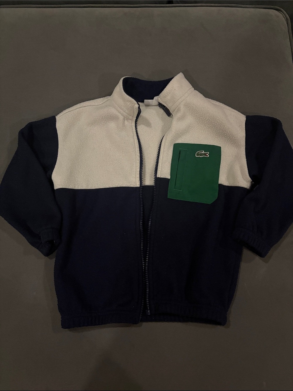 Lacoste Boys Navy, White & Green Colorblock Zip Fleece